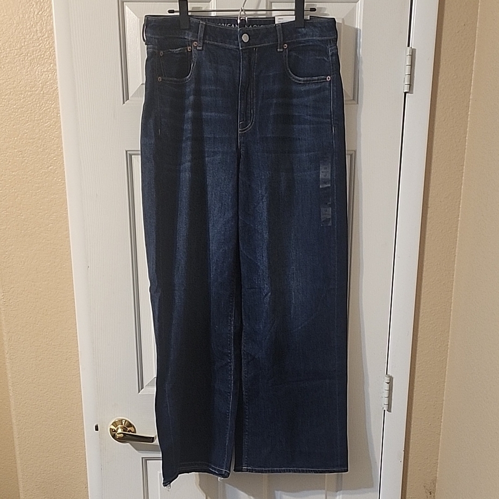 American Eagle Dreamy Drape Wide-Leg Jeans, 12 Regular, Dark Blue